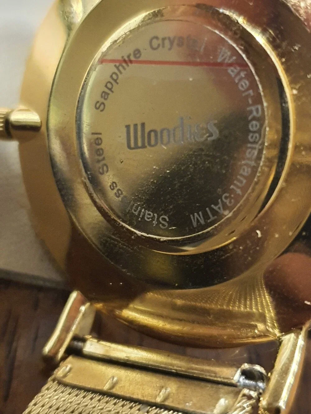 10/$20 Woodies Goldtone/Brown Wood Print Stainless Steel Men's Watch
